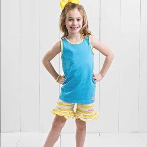 Ruffle Girl Blue & Yellow/White Ruffle Shortie Set